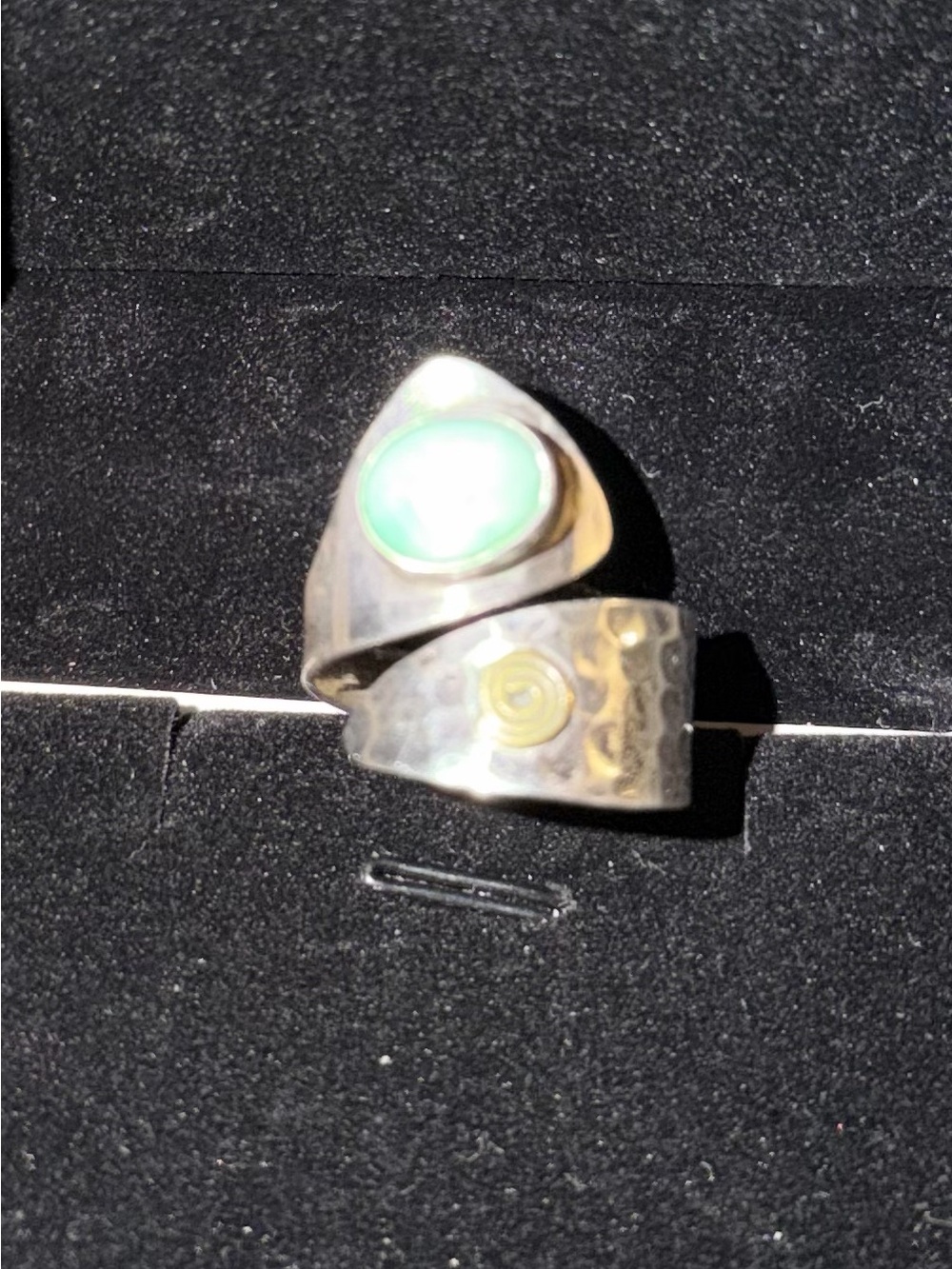 NEW STERLING SILVER/2 TONE W/NATURAL LARIMAR STONE SPIRAL WOMENS RING. SIZE 9-10